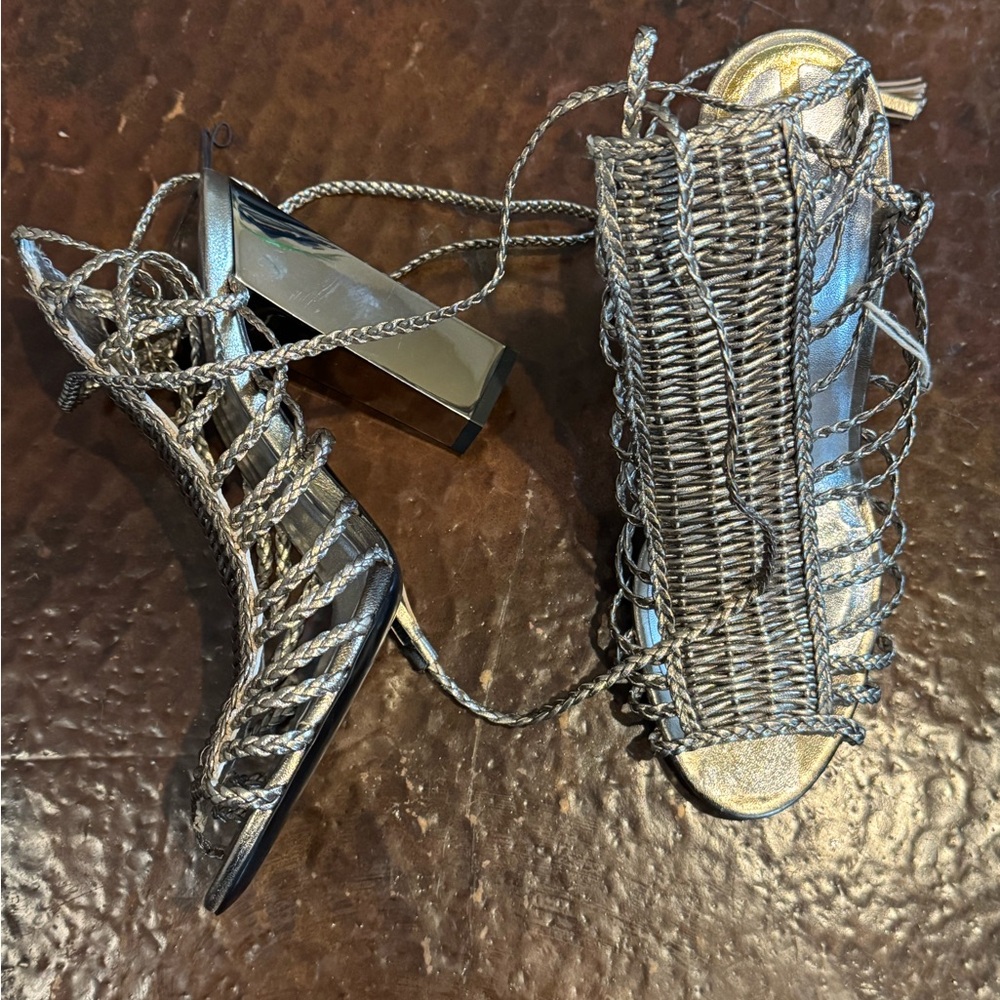 Elegant Silver Lace-Up Women's Heels